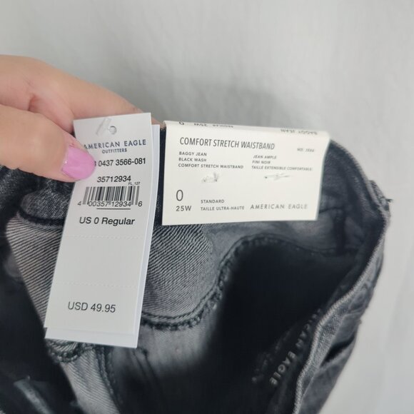 American Eagle Black Baggy Jeans 0 High Rise NWT - Picture 11 of 12